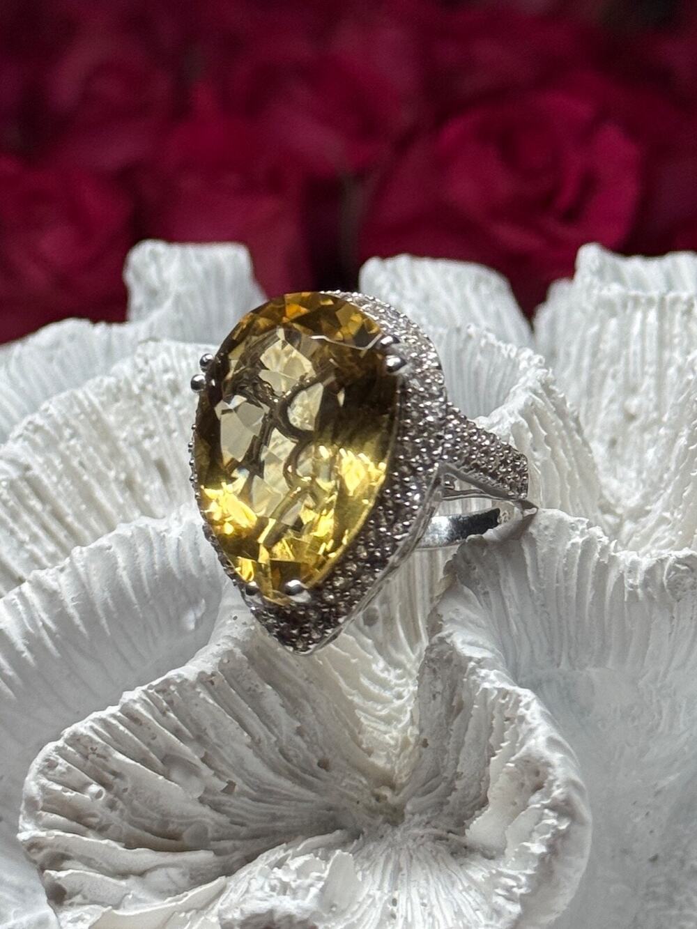 925 Sterling Silver Citrine & Beryl Ring Size 8.5
